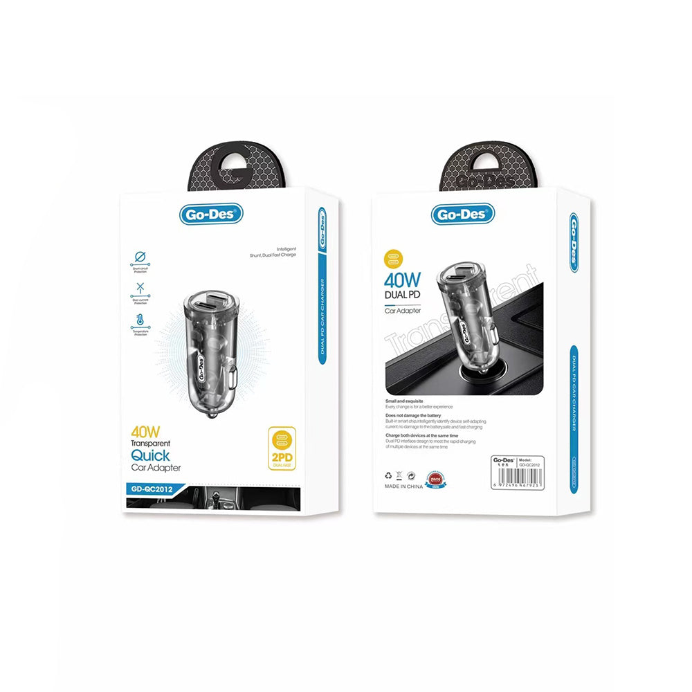 Go Des GD-QC2012 Transparan Görünümlü Çift PD Çıkışlı Araç Şarj Başlığı 40W Go Des GD-QC2012 Transparan Görünümlü Çift PD Çıkışlı Araç Şarj Başlığı 40W